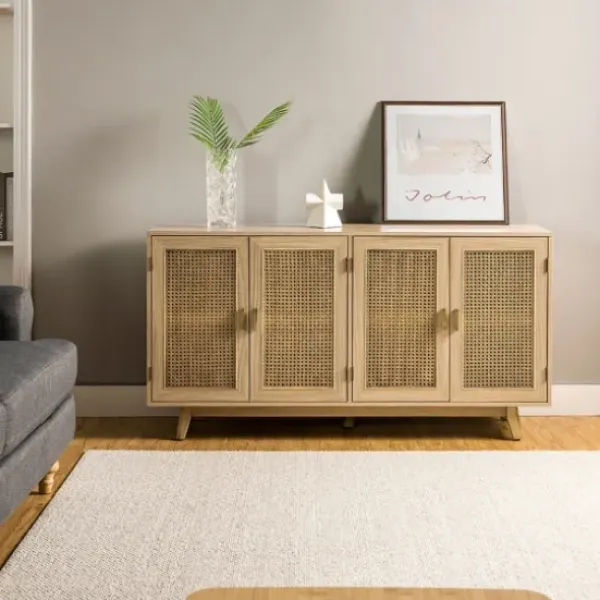 Cabinets & Sideboards-Kirkland's Home Natural Cane Wood Storage Media Cabinet Tan