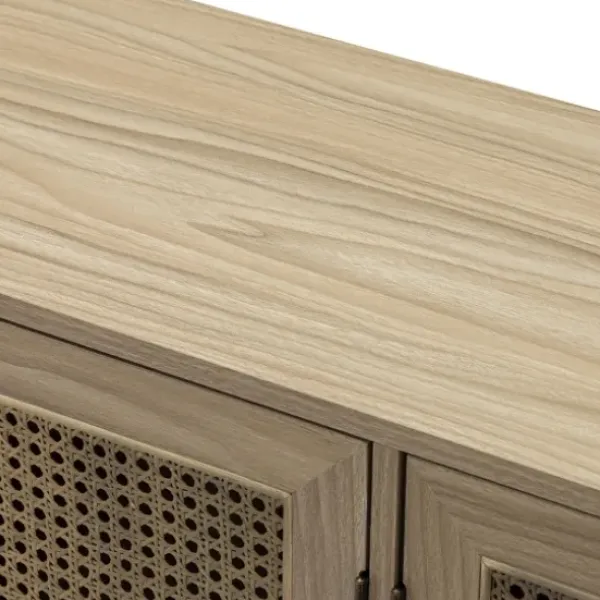 Cabinets & Sideboards-Kirkland's Home Natural Cane Wood Storage Media Cabinet Tan