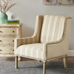 Accent Chairs-Kirkland's Home Natural Cara Stripe Accent Chair Tan