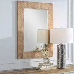 Decorative Mirrors-Kirkland's Home Natural Chevron Wood Wall Mirror