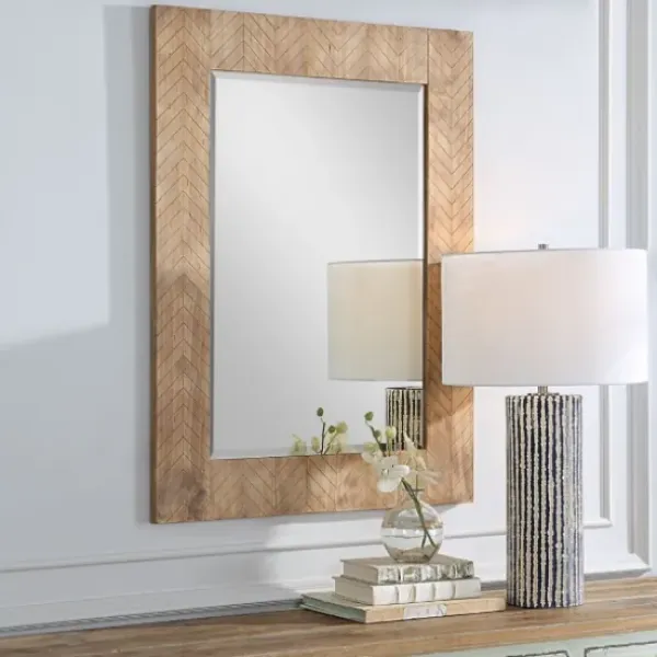 Decorative Mirrors-Kirkland's Home Natural Chevron Wood Wall Mirror