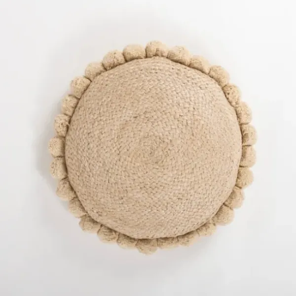 Pillows-Kirkland's Home Natural Cleo Jute Pom Pom Pillow Tan