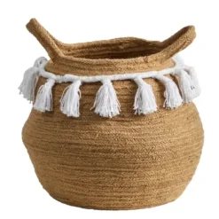 Baskets & Boxes-Kirkland's Home Natural Cotton Woven Tassel Basket Brown/White