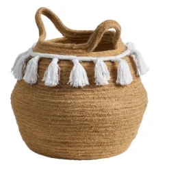 Baskets & Boxes-Kirkland's Home Natural Cotton Woven Tassel Basket Brown/White