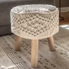 Benches & Ottomans-Kirkland's Home Natural Crochet Stool Tan/Ivory