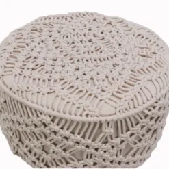 Benches & Ottomans-Kirkland's Home Natural Crochet Stool Tan/Ivory
