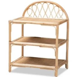 Bookshelves-Kirkland's Home Natural Curled Rattan 3-Tiered Bookcase