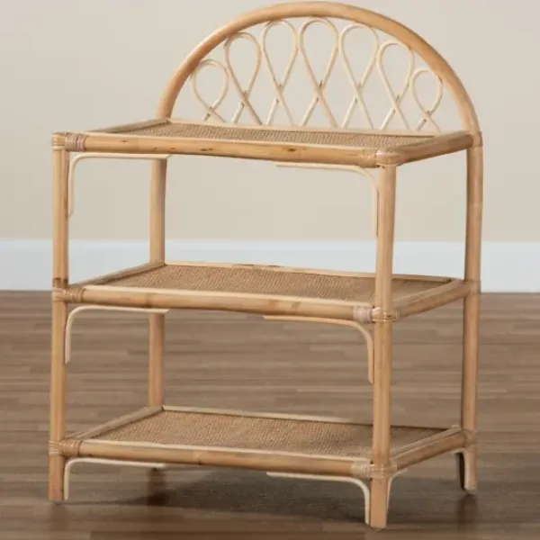Bookshelves-Kirkland's Home Natural Curled Rattan 3-Tiered Bookcase