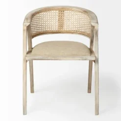 Dining Chairs-Kirkland's Home Natural Curved Rat And Linen Dining Chair Tan