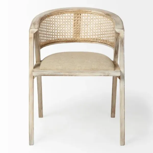 Dining Chairs-Kirkland's Home Natural Curved Rat And Linen Dining Chair Tan