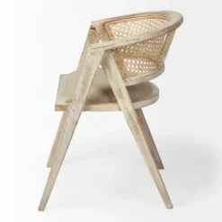 Dining Chairs-Kirkland's Home Natural Curved Rat And Linen Dining Chair Tan