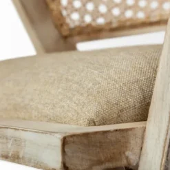 Dining Chairs-Kirkland's Home Natural Curved Rat And Linen Dining Chair Tan