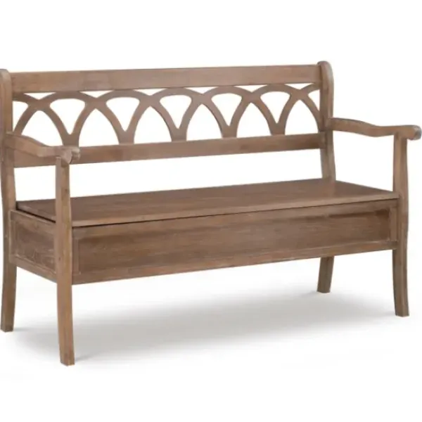 Benches & Ottomans-Kirkland's Home Natural Driftwood Fretwork Back Storage Bench Brown