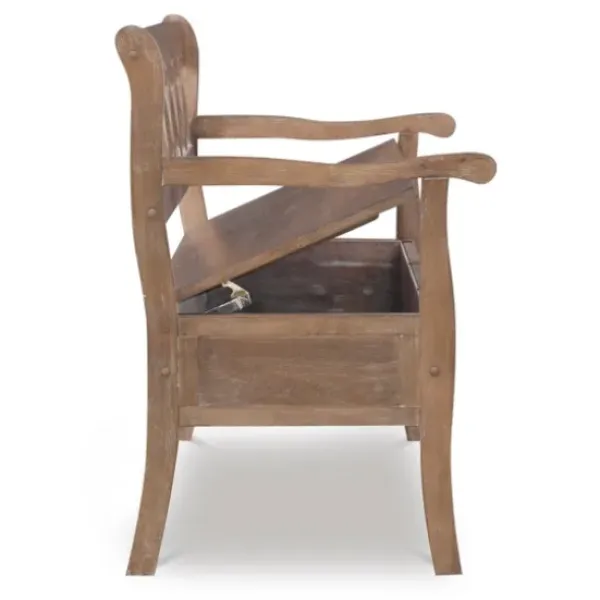 Benches & Ottomans-Kirkland's Home Natural Driftwood Fretwork Back Storage Bench Brown