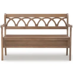 Benches & Ottomans-Kirkland's Home Natural Driftwood Fretwork Back Storage Bench Brown