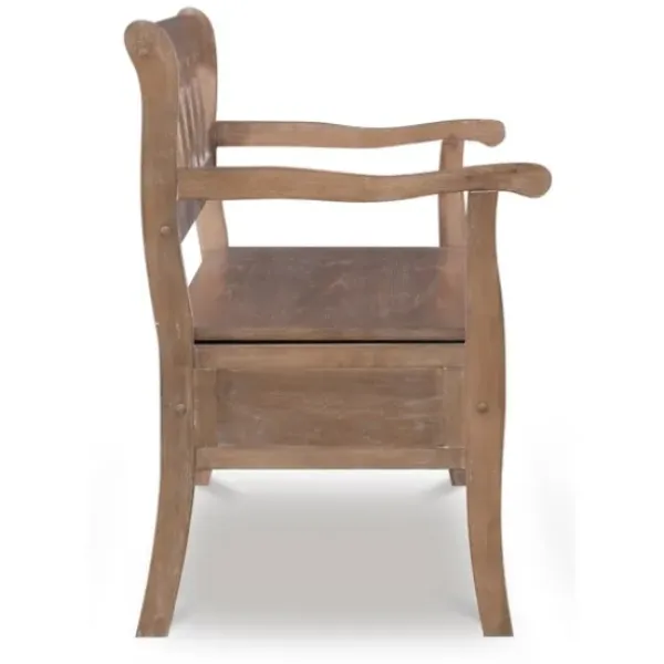 Benches & Ottomans-Kirkland's Home Natural Driftwood Fretwork Back Storage Bench Brown