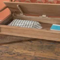 Benches & Ottomans-Kirkland's Home Natural Driftwood Fretwork Back Storage Bench Brown