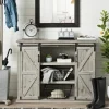Entryway Furniture-Kirkland's Home Natural Farmhouse Sliding Door Cabinet Gray