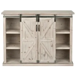 Entryway Furniture-Kirkland's Home Natural Farmhouse Sliding Door Cabinet Gray