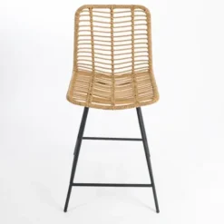Bar Stools & Counter Height Stools-Kirkland's Home Natural Fishbone Rattan Counter Stool Tan/Black