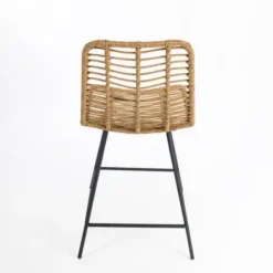 Bar Stools & Counter Height Stools-Kirkland's Home Natural Fishbone Rattan Counter Stool Tan/Black