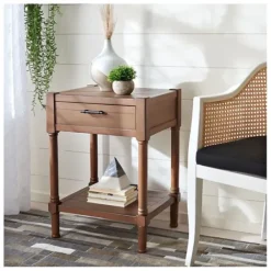 Accent & End Tables-Kirkland's Home Natural Geometric Industrial Pull Accent Table Brown