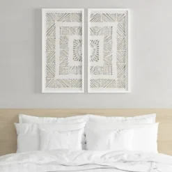 Framed Art-Kirkland's Home Natural Geometric Rice Paper Framed Art, Set Of 2 Tan