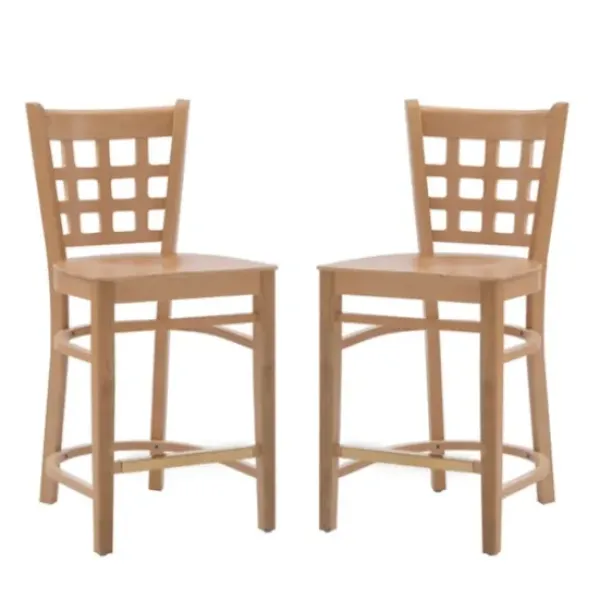 Bar Stools & Counter Height Stools-Kirkland's Home Natural Grid Back Wood Counter Stools, Set Of 2 Tan