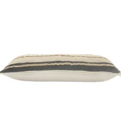 Pillows-Kirkland's Home Natural Jute Braided Stripe Lumbar Pillow Black/Tan/Ivory