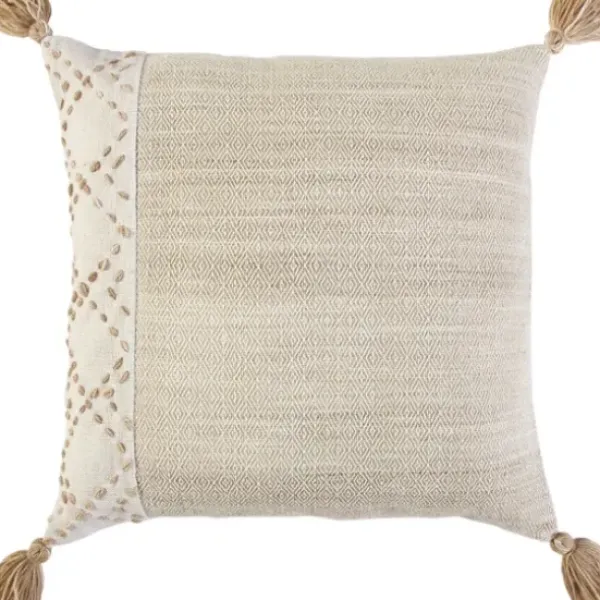 Pillows-Kirkland's Home Natural Kantha Stitch Recycled Throw Pillow Tan