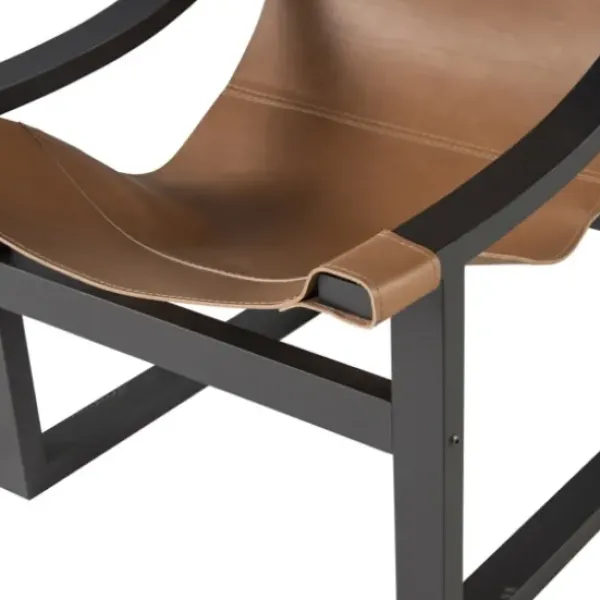 Accent Chairs-Kirkland's Home Natural Leather And Black Wood Sling Accent Chair Tan