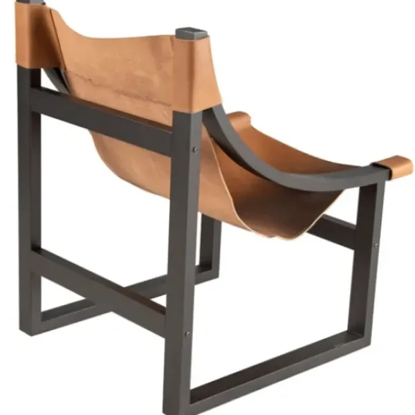 Accent Chairs-Kirkland's Home Natural Leather And Black Wood Sling Accent Chair Tan