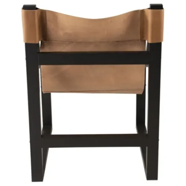 Accent Chairs-Kirkland's Home Natural Leather And Black Wood Sling Accent Chair Tan