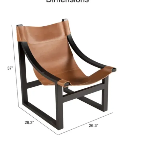 Accent Chairs-Kirkland's Home Natural Leather And Black Wood Sling Accent Chair Tan