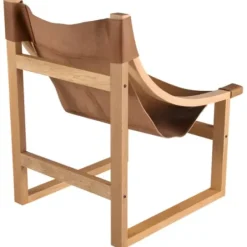 Accent Chairs-Kirkland's Home Natural Leather And Wood Sling Accent Chair Tan