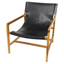 Accent Chairs-Kirkland's Home Natural Leather Sling Accent Chair Black