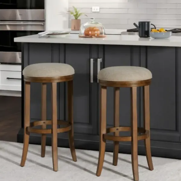 Bar Stools & Counter Height Stools-Kirkland's Home Natural Linen And Wood Bar Stools, Set Of 2 Tan