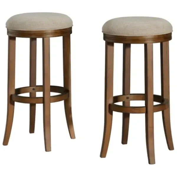 Bar Stools & Counter Height Stools-Kirkland's Home Natural Linen And Wood Bar Stools, Set Of 2 Tan
