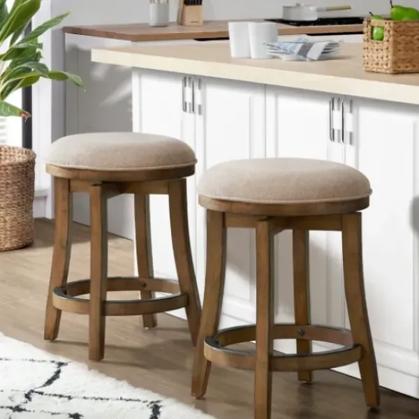 Bar Stools & Counter Height Stools-Kirkland's Home Natural Linen Barrel Base Swivel Counter Stool Set Tan