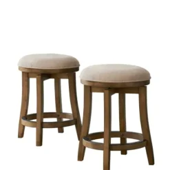 Bar Stools & Counter Height Stools-Kirkland's Home Natural Linen Barrel Base Swivel Counter Stool Set Tan