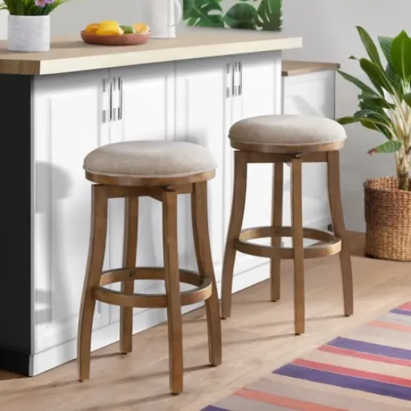 Bar Stools & Counter Height Stools-Kirkland's Home Natural Linen 2-Pc. Barrel Base Bar Stool Set Tan