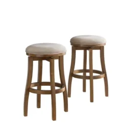 Bar Stools & Counter Height Stools-Kirkland's Home Natural Linen 2-Pc. Barrel Base Bar Stool Set Tan