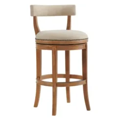 Bar Stools & Counter Height Stools-Kirkland's Home Natural Linen Upholstered Swivel Bar Stool Tan