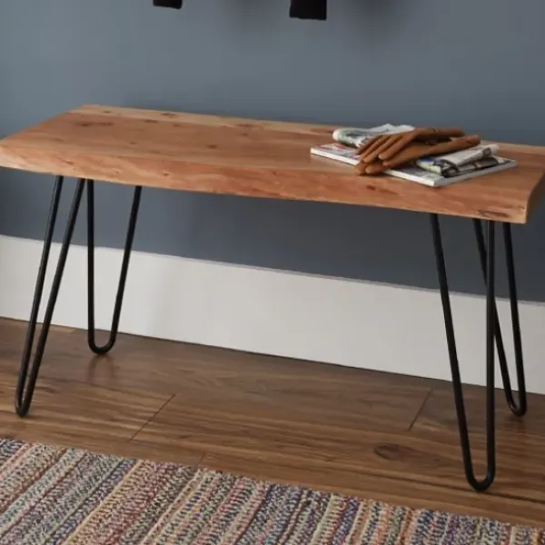 Benches & Ottomans-Kirkland's Home Natural Live Edge Hairpin Legs Bench, 36 In. Brown