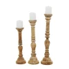 Candle Holders-Kirkland's Home Natural Mango Wood Carved Candle Holders, Set Of 3 Tan