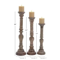 Candle Holders-Kirkland's Home Natural Mango Wood Carved Candle Holders, Set Of 3 Tan