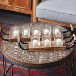 Candle Holders-Kirkland's Home Natural Mango Wood 2-Pc. Candle Holders Brown/Black
