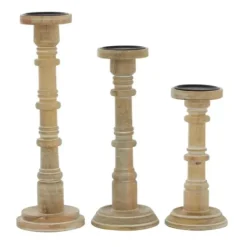 Candle Holders-Kirkland's Home Natural Mango Wood Pillar Candle Holders, Set Of 3 Brown