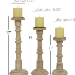 Candle Holders-Kirkland's Home Natural Mango Wood Pillar Candle Holders, Set Of 3 Brown
