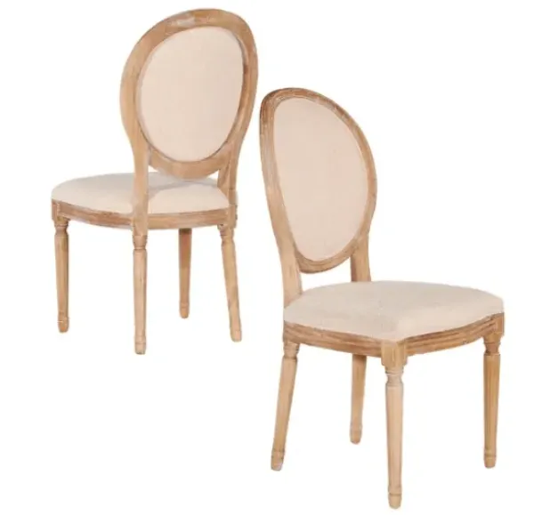 Dining Chairs-Kirkland's Home Natural Oval Back Linen Dining Chairs, Set Of 2 White
